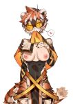  1girl absurdres animal_ears animal_print arknights breasts commentary_request da_pu_ezi furry furry_female heart highres inverted_nipples large_variant_set looking_at_viewer medium_breasts mole mole_on_breast orange_eyes orange_hair round_eyewear short_hair simple_background solo spoken_heart tail tiger_ears tiger_girl tiger_print tiger_tail variant_set waai_fu_(arknights) white_background 