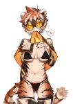  1girl absurdres animal_ears animal_print arknights ass_visible_through_thighs black_bra black_panties bow bow_panties bra breasts commentary_request da_pu_ezi furry furry_female heart highres large_variant_set looking_at_viewer medium_breasts mole mole_on_breast orange_eyes orange_hair panties round_eyewear short_hair simple_background solo spoken_heart tail tiger_ears tiger_girl tiger_print tiger_tail underwear variant_set waai_fu_(arknights) white_background 
