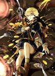  blonde_hair blue_eyes commentary_request double-breasted glasses hakata_toushirou highres male_focus military military_uniform necktie open_mouth red-framed_eyewear shigureru skeleton solo touken_ranbu uniform 