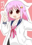  1girl blush child houkago_no_pleiades loli pink_hair ribbon school_uniform simple_background smile solo subaru_(houkago_no_pleiades) 