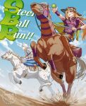  2boys absurdres cowboy_hat gold_teeth green_lips gyro_zeppeli hat heart_ornament highres horse_print horseshoe_hat_ornament horseshoe_ornament johnny_joestar jojo_no_kimyou_na_bouken male_focus multiple_boys slow_dancer_(jojo) steel_ball_run uzuki_uzu valkyrie_(jojo) 