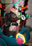 anthro antlers arcanelynx artist_name blue_eyes blurred_background bottomwear breasts bystander clothed clothed_anthro clothed_gynomorph clothed_intersex clothing deer erection fangs fur genitals gynomorph gynomorph_anthro gynomorph_penetrated hair heart_symbol hi_res horn hybrid intersex intersex_anthro intersex_penetrated looking_pleasured mammal multicolored_body multicolored_fur non-euclidean_sex panties pants penetrable_sex_toy penetration penile penile_penetration penis portal_fleshlight portal_panties portal_sex public public_erection public_transportation question_mark sabertooth_(anatomy) sex sex_toy teeth text thinking_with_portals underwear vaginal vaginal_penetration