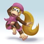  5_toes barefoot blonde_hair brown_fur clothing donkey_kong_(series) female fur green_eyes hair hat long_hair mammal monkey nintendo plain_background primate solo toes veemon-tamer video_games 