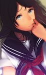  black_hair blue_eyes highres long_hair looking_at_viewer original parted_lips saitou_(lynx-shrike) school_uniform serafuku solo 