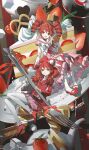  2girls cake cake_slice chinese_commentary commentary_request cream drill_hair fine_(futagohime) food fork fushigiboshi_no_futago_hime highres holding holding_fork kieed long_hair looking_at_viewer medium_hair multiple_girls open_mouth plate red_eyes red_hair sidelocks strawberry_cake twin_drills 