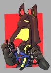  2026 anthro bicycle biped black_body black_fur black_hair eating front_view fur giraffe giraffid hair hair_over_eye half-closed_eyes hi_res holding_object latex_body long_hair looking_at_viewer male mammal narrowed_eyes neko3240 pseudo_hair red_eyes simple_background solo vehicle zipper 