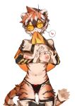  1girl absurdres animal_ears animal_print arknights ass_visible_through_thighs black_panties bow bow_panties breasts commentary_request da_pu_ezi furry furry_female heart heart_hands highres inverted_nipples large_variant_set looking_at_viewer medium_breasts mole mole_on_breast orange_eyes orange_hair panties round_eyewear short_hair simple_background solo spoken_heart tail tiger_ears tiger_girl tiger_print tiger_tail underwear variant_set waai_fu_(arknights) white_background 