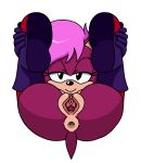  anus bannerniceman butt butt_focus eulipotyphlan eyelashes female fur genitals hair hedgehog hi_res legs_up looking_at_viewer mammal pink_hair purple_body purple_fur sega smile smiling_at_viewer solo sonia_the_hedgehog sonic_the_hedgehog_(series) sonic_underground tail vulva 