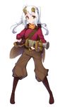  belt boots buckle cape defense_of_the_ancients dota_2 full_body genderswap genderswap_(mtf) goggles goggles_on_head gun long_hair musket pants red_eyes simple_background sniper_(dota_2) solo standing tilt-shift twintails weapon white_background white_hair 