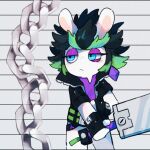  1:1 2024 anthro belt bent_arm black_clothing black_hair black_handwear black_jacket black_mittens black_topwear blue_eyes chain closed_frown clothed clothing colored crossover digital_drawing_(artwork) digital_media_(artwork) edge_(mario_plus_rabbids) eyebrows eyelashes female female_anthro frown green_belt green_eyebrows green_hair hair handwear holding_melee_weapon holding_object holding_sword holding_weapon jacket lagomorph light lighting mammal mario_bros mario_plus_rabbids_sparks_of_hope melee_weapon mitten_hands mittens mouth_closed multicolored_hair nintendo noseless open_clothing open_jacket open_topwear paper_background portrait purple_clothing purple_eyelids purple_shirt purple_topwear rabbid raving_rabbids rayman_(series) renballball right-handed shaded shirt short_hair solo spiky_hair sword thick_eyebrows three-quarter_portrait topwear two_tone_hair ubisoft weapon 