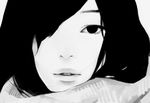  bad_id bad_pixiv_id black close-up expressionless greyscale hair_over_one_eye looking_at_viewer monochrome original parted_lips portrait scarf solo tae teeth white 