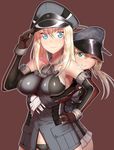  amano_don anchor_hair_ornament bad_id bad_pixiv_id bare_shoulders bismarck_(kantai_collection) blonde_hair blue_eyes breasts detached_sleeves gloves hair_ornament hat hug hug_from_behind kantai_collection large_breasts long_hair looking_at_viewer military military_hat military_uniform multiple_girls one_eye_closed peaked_cap prinz_eugen_(kantai_collection) remodel_(kantai_collection) smile thighhighs twintails uniform 