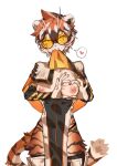  1girl absurdres animal_ears animal_print arknights breasts commentary_request da_pu_ezi furry furry_female heart heart_hands highres inverted_nipples large_variant_set looking_at_viewer medium_breasts mole mole_on_breast orange_eyes orange_hair round_eyewear short_hair simple_background solo spoken_heart tail tiger_ears tiger_girl tiger_print tiger_tail variant_set waai_fu_(arknights) white_background 
