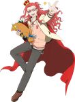  1boy artist_request blue_eyes bouquet brown_shoes cape crown full_body game_cg grey_pants highres holding holding_bouquet holding_trophy jacket long_hair looking_at_viewer mini_crown official_alternate_costume official_alternate_hairstyle official_art one_eye_closed pants pink_jacket red-framed_eyewear red_cape red_hair shirt shoes simple_background solo standing standing_on_one_leg tales_of_(series) tales_of_asteria tales_of_symphonia third-party_source transparent_background trophy white_shirt zelos_wilder zelos_wilder_(school) 