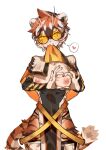  1girl absurdres animal_ears animal_print arknights breasts commentary_request da_pu_ezi furry furry_female heart heart_hands highres inverted_nipples large_variant_set looking_at_viewer medium_breasts mole mole_on_breast orange_eyes orange_hair round_eyewear short_hair simple_background solo spoken_heart tail tiger_ears tiger_girl tiger_print tiger_tail variant_set waai_fu_(arknights) white_background 