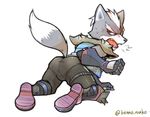  anthro boots butt canine clothing footwear kemo_nuko male mammal nintendo plain_background shoulder_pads solo spikes star_fox video_games wolf wolf_o&#039;donnell 