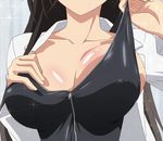 black_hair breasts cleavage female gradient gradient_background hasegawa_chisato large_breasts long_hair shinmai_maou_no_testament solo stitched swimsuit 