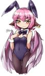  animal_ears bare_shoulders black_legwear blush bow bowtie bunny_ears bunnysuit covered_navel detached_collar frown fun_bo jewelry looking_at_viewer mystia_lorelei pantyhose pink_hair short_hair simple_background single_earring sketch solo tears touhou white_background wings wrist_cuffs yellow_eyes 