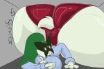 3:2 anthro ass_up big_breasts big_butt bra breasts butt butt_expansion clothing collared_shirt compression_suit destruction dress_shirt expansion female generation_9_pokemon growth hair hi_res huge_breasts huge_butt hyper hyper_butt latex latex_clothing leg_growth limb_growth looking_back meowscarada nintendo onomatopoeia pink_bra pink_clothing pink_underwear pokemon pokemon_(species) ponytail property_damage shirt siatdusk solo sound_effects stuck text thigh_expansion topwear underwear vista_(siatdusk)