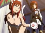  2girls animal_ears armor breasts brown_eyes cleavage dual_persona erza_scarlet fairy_tail fake_animal_ears gloves highres kittysuit large_breasts long_hair multiple_girls paw_gloves red_hair screencap stitched sword tail tattoo weapon 