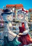  2girls absurdres ascot black_hat blonde_hair blue_sky boat bow building collared_shirt commentary contemporary copenhagen_(city) crystal crystal_wings day eyeball flandre_scarlet frilled_skirt frilled_sleeves frills green_eyes green_hair green_skirt hat hat_bow highres komeiji_koishi long_hair long_sleeves looking_at_viewer mob_cap multicolored_wings multiple_girls one_side_up open_mouth outdoors red_eyes red_skirt red_vest river shirt skirt skirt_set sky smile suzushina third_eye touhou vest watercraft watermark white_hat white_shirt wide_sleeves wings yellow_ascot yellow_bow yellow_shirt 