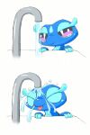  2026 2:3 acting_like_a_cat ambiguous_gender blue_body blue_scales blush blush_stickers digital_drawing_(artwork) digital_media_(artwork) eyes_closed faucet feral gecqua generation_10_pokemon hi_res humor japanese_description kinakomocheeni nintendo pink_eyes pokemon pokemon_(species) pupils quadruped running_water scales scalie sequence simple_background slit_pupils soaked solo teal_body teal_scales tongue tongue_out white_background white_pupils 
