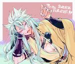  2015 :3 bad_id bad_twitter_id blush dated fang hair_flaps japanese_clothes kogitsunemaru long_hair looking_at_viewer male_focus open_mouth pom_pom_(clothes) red_eyes smile solo touken_ranbu translated v-shaped_eyebrows white_hair yousuke_(yosk) 