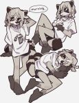 2026 anthro barefoot bottomwear clothed clothed_anthro clothed_female clothing dialogue digital_media_(artwork) english_text feet female female_anthro fur hair hi_res kemono looking_at_viewer mammal multiple_images procyonid raccoon shirt shorts solo speech_bubble t-shirt tail text topwear yagi_the_goat