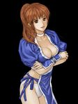  areola_slip areolae black_background breast_hold breasts brown_eyes brown_hair choker cleavage collarbone cowboy_shot crossed_arms dead_or_alive highres kasumi_(doa) konta large_breasts looking_at_viewer panties pelvic_curtain ponytail puffy_short_sleeves puffy_sleeves short_sleeves simple_background smile solo thighs underwear white_panties 