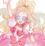  :d arm_up bad_id bad_twitter_id blonde_hair blue_eyes bow collarbone cure_flora earrings flower flower_necklace gloves go!_princess_precure gradient_hair haruno_haruka jewelry light_particles long_hair magical_girl multicolored_hair necklace open_mouth pink_bow pink_hair precure puffy_short_sleeves puffy_sleeves short_sleeves simple_background smile solo upper_body white_background white_gloves yousuke_(yosk) 