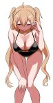  1girl ahoge alternate_costume bikini black_bikini breasts brown_hair closed_eyes feet_out_of_frame hand_on_own_knee kantai_collection large_breasts leaning_forward long_hair looking_down murasame_(kancolle) simple_background solo swimsuit tamu_(mad_works) twintails white_background 