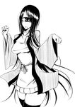  breasts cyclops dress greyscale hair_ornament hairclip highres long_hair looking_at_viewer medium_breasts monochrome one-eyed open_mouth original sangyou_haikibutsu_(turnamoonright) simple_background sketch solo sweater sweater_dress thighhighs very_long_hair white_background wide_sleeves 