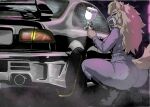 absurd_res anthro big_butt boots butt canid canine canis car clothing crouching digital_drawing_(artwork) digital_media_(artwork) female fog footwear fur_boy7 graphic_novel gun hi_res honda mammal mask neon_lights overalls paint painting_(object) ranged_weapon shoes solo spray_paint thick_thighs vehicle weapon wearing_mask wolf