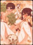  1boy 3girls animal_skull aqua_eyes black_hair blonde_hair brown_eyes crossed_legs dungeons_&amp;_dragons indoors keuma long_hair multiple_girls non-web_source open_mouth pointy_ears sauna scar scars_all_over spread_legs steam sweat towel 