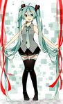  absurdly_long_hair aqua_eyes aqua_hair bad_id bad_pixiv_id black_footwear black_legwear boots full_body fuuko_(2679566944) hatsune_miku highres long_hair necktie pigeon-toed skirt solo thigh_boots thigh_gap thighhighs twintails very_long_hair vocaloid zettai_ryouiki 