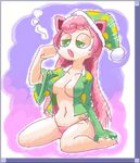  areolae breasts clothing female gradient gradient_background green_eyes hair hat jigglypuff minus8 nintendo open_mouth panties pink_hair pok&eacute;mon pokemon solo thick_thighs underwear video_games yawn yawning 