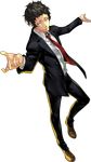  1boy adachi_tooru black_hair full_body male_focus necktie official_art persona persona_4 persona_4:_dancing_all_night simple_background solo suit 