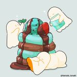  artist_name chocolate chocolate_syrup commentary_request floating food fruit ghost grey_background hanada_tanuki holding holding_leaf ice_cream leaf mint mint_chocolate no_humans original pancake pancake_stack sheet_ghost simple_background souffle_pancake strawberry syrup_dispenser 