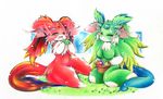  blush cute eating eyes_closed fur green_fur kemono mash_(artist) open_mouth pink_fur puzzle_&amp;_dragons video_games 