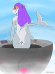  anthro breasts butt eyewear female fin fish hair hi_res howl_echoes marine purple_hair pussy shark smile solo solo_focus 