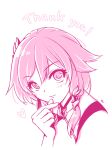  1girl closed_mouth commentary_request finger_heart fu_hua fu_hua_(phoenix) hair_ornament highres honkai_(series) honkai_impact_3rd long_hair looking_at_viewer mon_momu simple_background smile solo thank_you white_background 