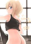  ass blonde_hair blue_eyes bottomless erica_hartmann from_behind looking_at_viewer out-of-frame_censoring short_hair solo strap_slip strike_witches tank_top tsuchii_(ramakifrau) world_witches_series 