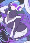  absurdres alternate_costume alternate_hair_color ass blue_hair bodysuit breasts covered_eyes dj dj_sona exaxuxer gradient_hair headphones highres large_breasts league_of_legends listening_to_music long_hair multicolored_hair phonograph purple_hair smile solo sona_buvelle turntable twintails very_long_hair visor 