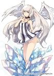 bare_legs blue_eyes dress hair_ornament hand_on_own_chest ice keypot long_hair looking_at_viewer million_chain official_art short_dress silver_hair solo very_long_hair 