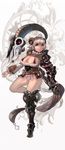  breasts brown_eyes cleavage death_is_13 highres horns large_breasts original short_hair skull solo thighs white_hair 