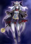  breasts cape commentary_request full_body highres johan_(johan13) long_hair pointy_ears red_eyes shinrabanshou silver_hair small_breasts solo spikes staff tanatoria veil very_long_hair 