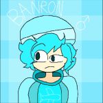  2015 aqua_background banron banron_(colorminibus) caphetiem character colorminibus cyan cyan_character cyan_hair cyan_mouth dandi dark_cyan_eye dark_cyan_pants hoa_nguyen non-web_source nostalgic profile ripoff 