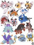  absurdres araquanid blue_eyes chibi chibi_only closed_mouth colored_sclera commentary_request cutiefly dewpider full_body green_eyes highres lycanroc lycanroc_(dusk) lycanroc_(midday) lycanroc_(midnight) mareanie mudbray mudsdale no_humans nostrils open_mouth pokemon pokemon_(creature) pokemon_focus ribombee ringed_eyes sharp_teeth signature simple_background smile spikes t_tsudaka teeth toxapex wavy_eyes white_background wishiwashi wishiwashi_(solo) yellow_pupils yellow_sclera 