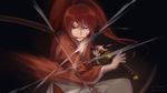  amakakeru_ryuu_no_hirameki battoujutsu_stance blue_eyes bzerox fighting_stance highres himura_kenshin long_hair long_sleeves male_focus red_hair rurouni_kenshin scabbard scar sheath sketch solo sword unsheathing weapon 