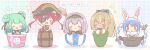  >_< +++ 6+girls :d absurdres animal_ear_fluff animal_ears bell bicorne black_hat black_leotard blue_bow blue_dress blue_hair blue_sleeves bow braid brown_hair carrot_hair_ornament chibi closed_eyes colored_shadow commentary_request cropped_jacket cup dark-skinned_female dark_skin detached_sleeves double_bun dress elf eyepatch food-themed_hair_ornament gloves green_hair grey_hair hair_bow hair_bun hair_ornament hat headpiece highres hololive hololive_fantasy houshou_marine houshou_marine_(1st_costume) in_bowl in_container in_cup jacket jingle_bell leotard mitarashi_neko multicolored_hair multiple_girls notice_lines orange_eyes pleated_skirt pointy_ears ponytail rabbit_ears red_hair red_jacket red_skirt shadow shiranui_flare shiranui_flare_(1st_costume) shirogane_noel shirogane_noel_(1st_costume) skirt sleeveless sleeveless_jacket smile strapless strapless_dress strapless_leotard streaked_hair twin_braids twintails two-tone_hair uruha_rushia uruha_rushia_(1st_costume) usada_pekora usada_pekora_(1st_costume) virtual_youtuber white_bow white_dress white_gloves white_hair white_sleeves xd 